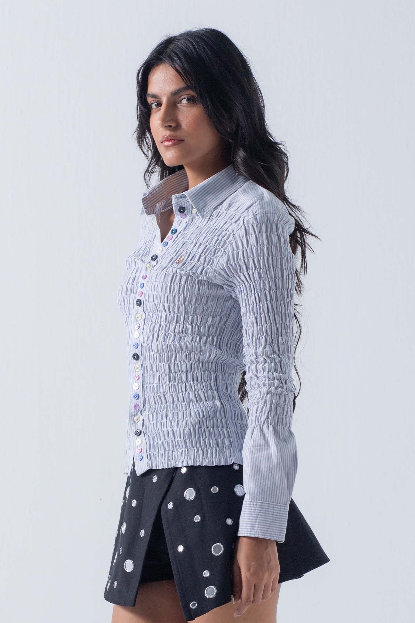 REWORKED CINCHED "BUTTON" SHIRT