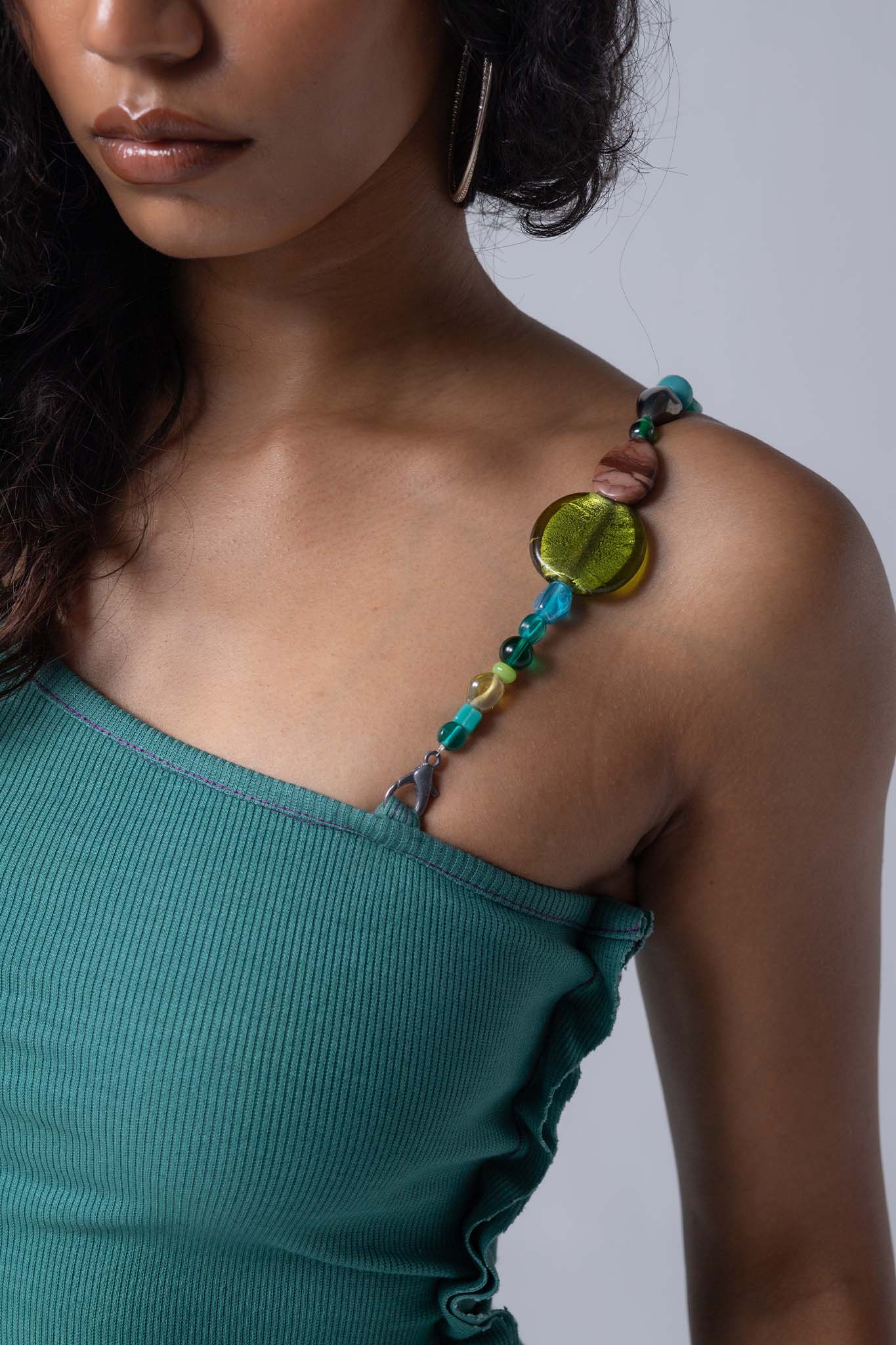 BEADED STRAP MARGIN VEST - GREEN