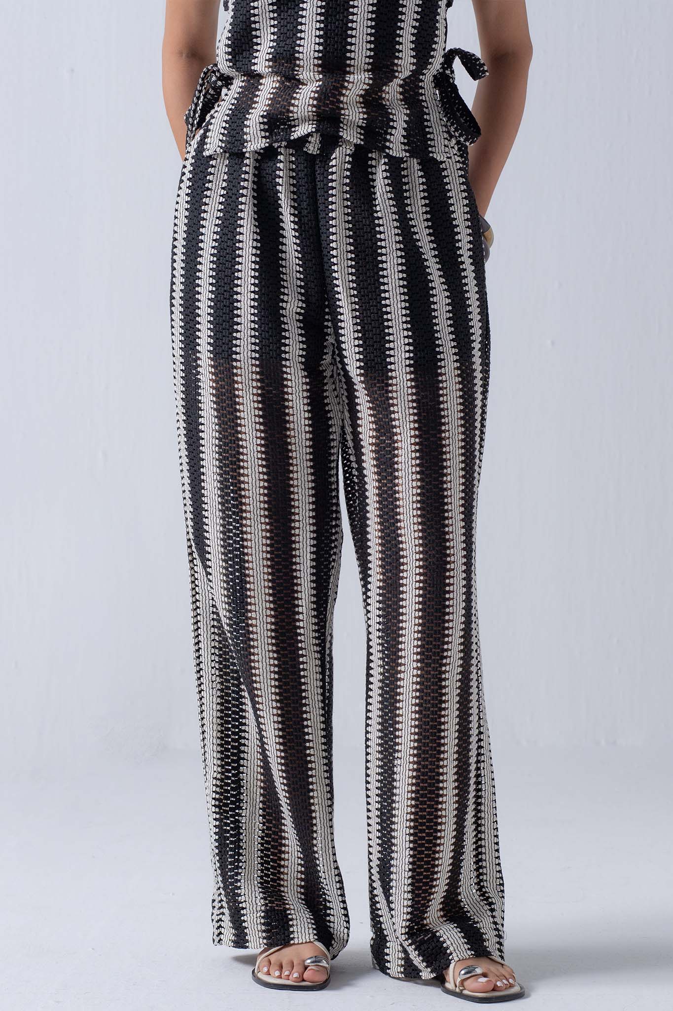 STRIPED X-LONG PANTS - B&W