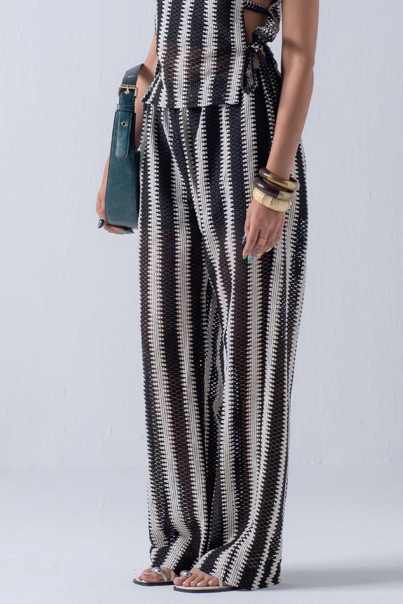 STRIPED X-LONG PANTS - B&W