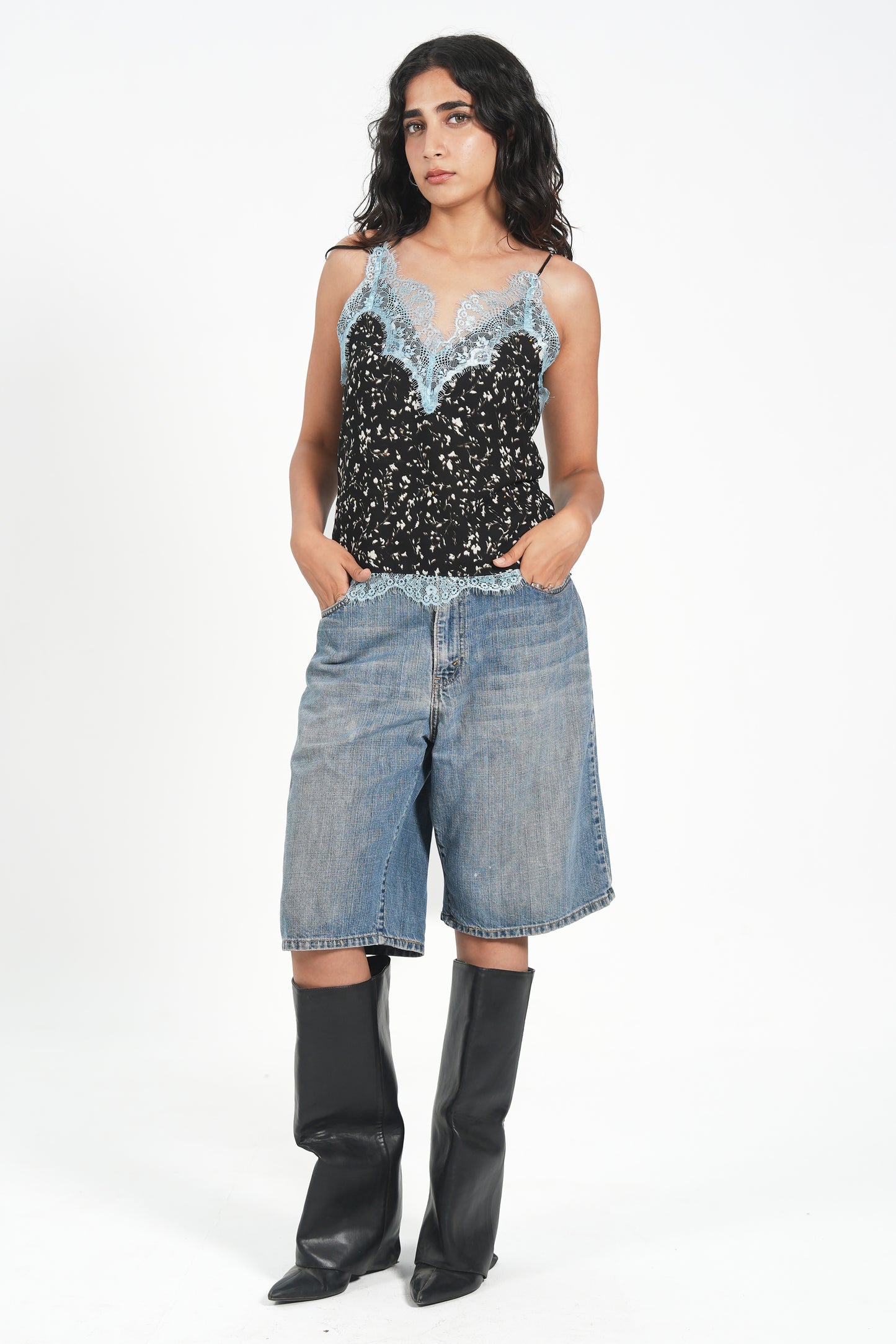 BLUE LACEY PRINTED TOP