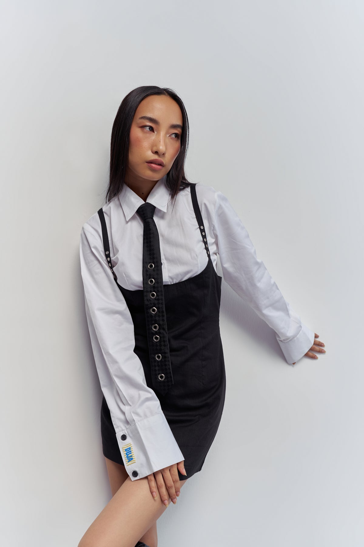 0.75 Mini Dungaree Dress - Black