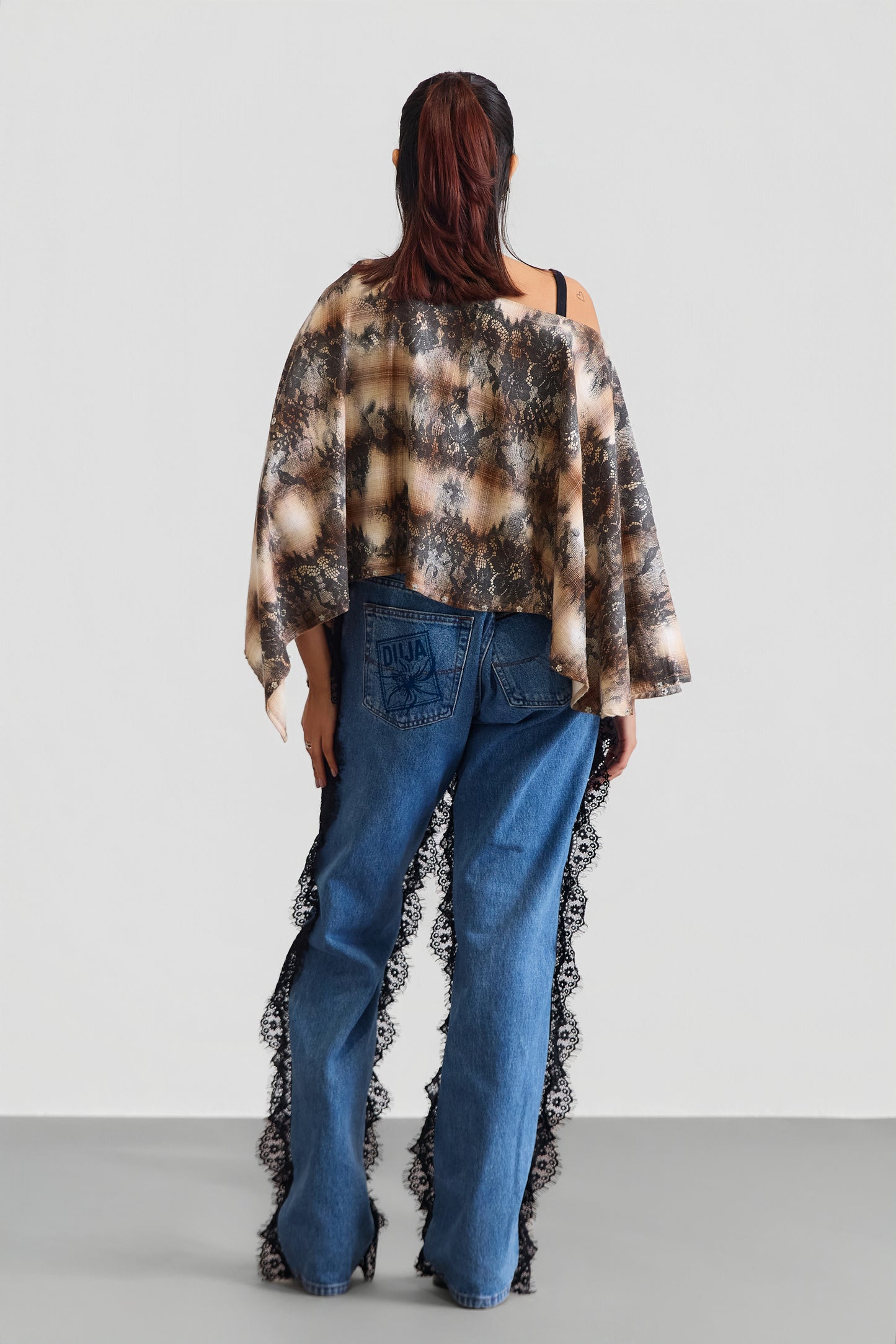 LACE ON PLAID PONCHO