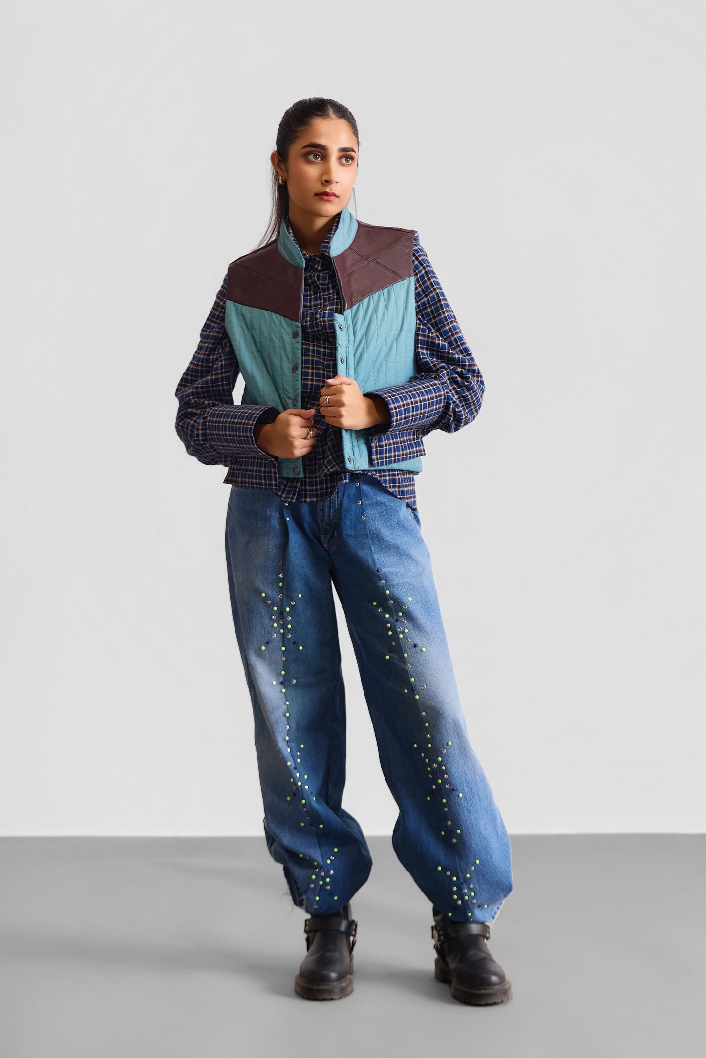 LEATHER DETAIL PUFFER VEST