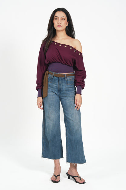 DROP SHOULDER STRIPEY TOP