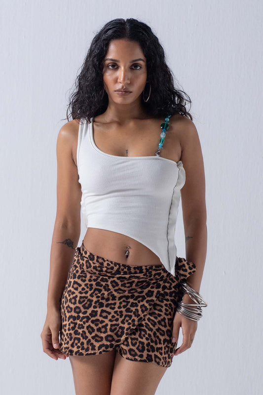 BEADED STRAP MARGIN VEST - WHITE