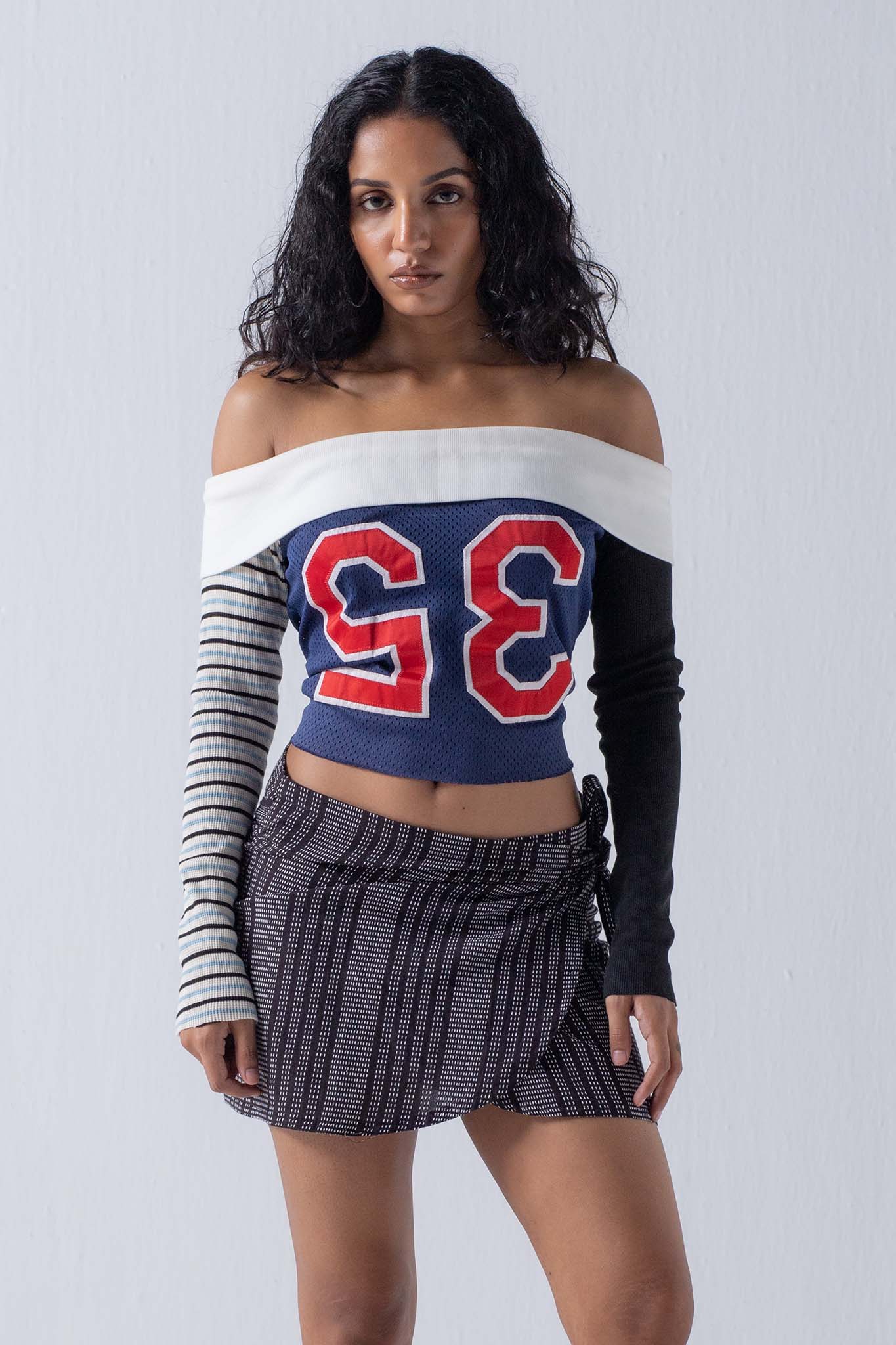 REWORKED JERSEY TOP - OFF SHOULDER