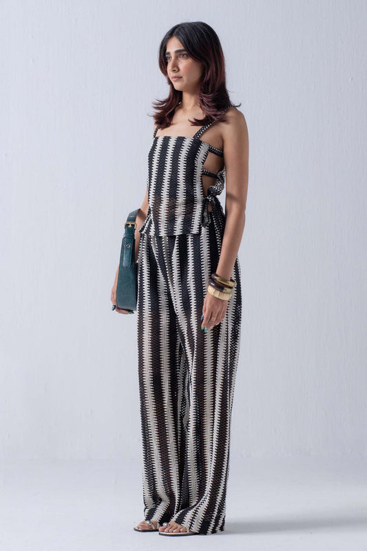 STRIPED X-LONG PANTS - B&W