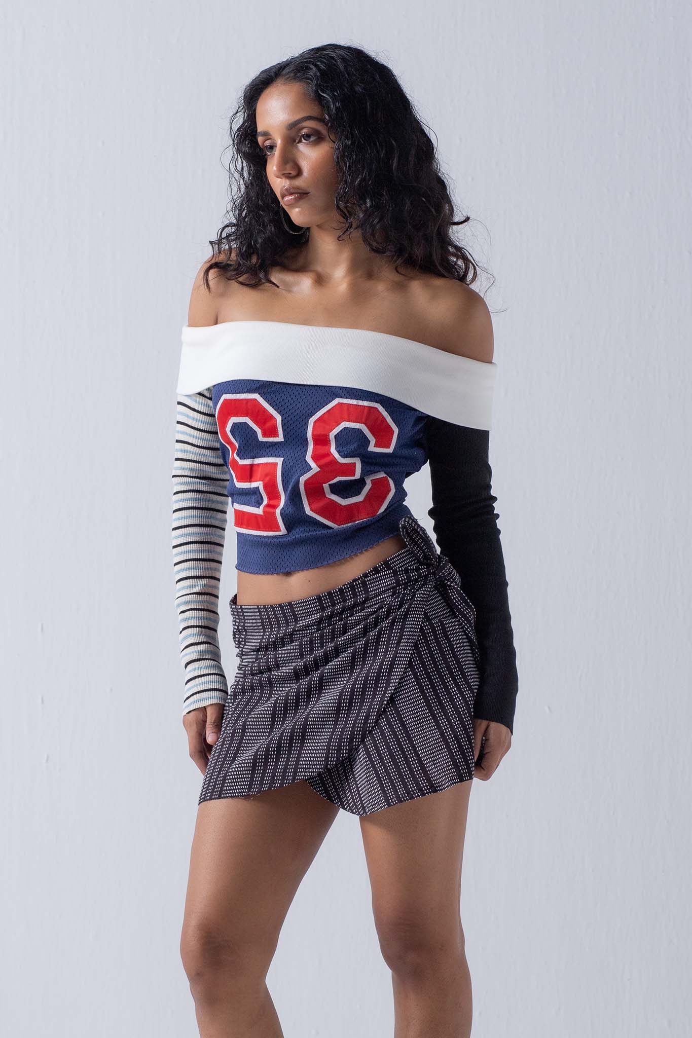 REWORKED JERSEY TOP - OFF SHOULDER