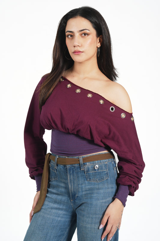 DROP SHOULDER STRIPEY TOP