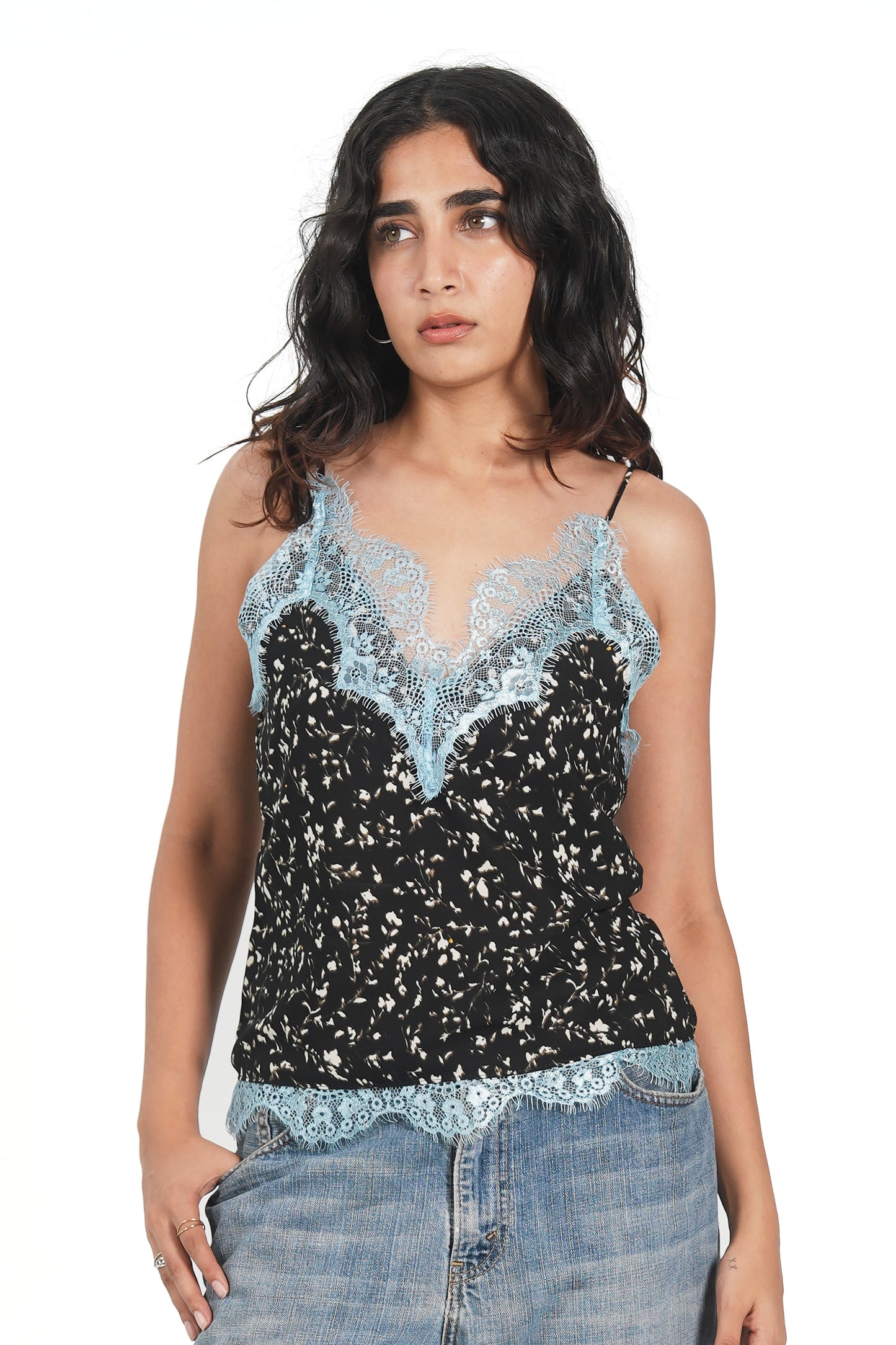 BLUE LACEY PRINTED TOP