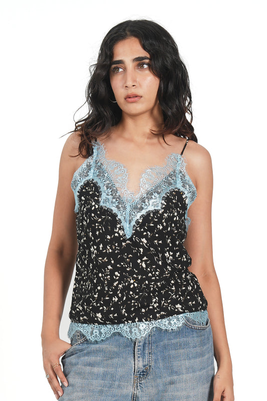 BLUE LACEY PRINTED TOP