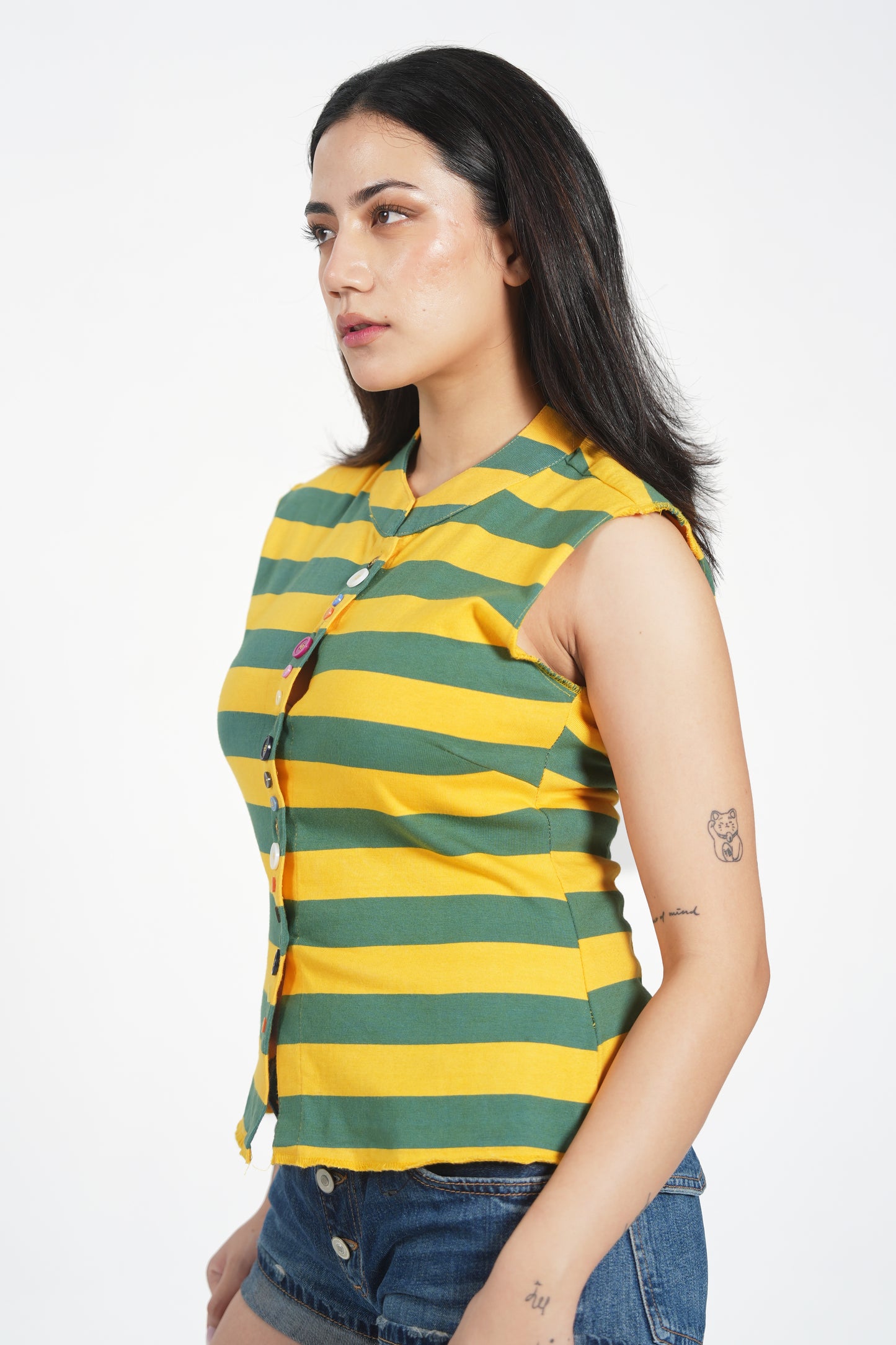 STRIPED BUTTON JERSEY TOP