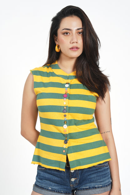 STRIPED BUTTON JERSEY TOP