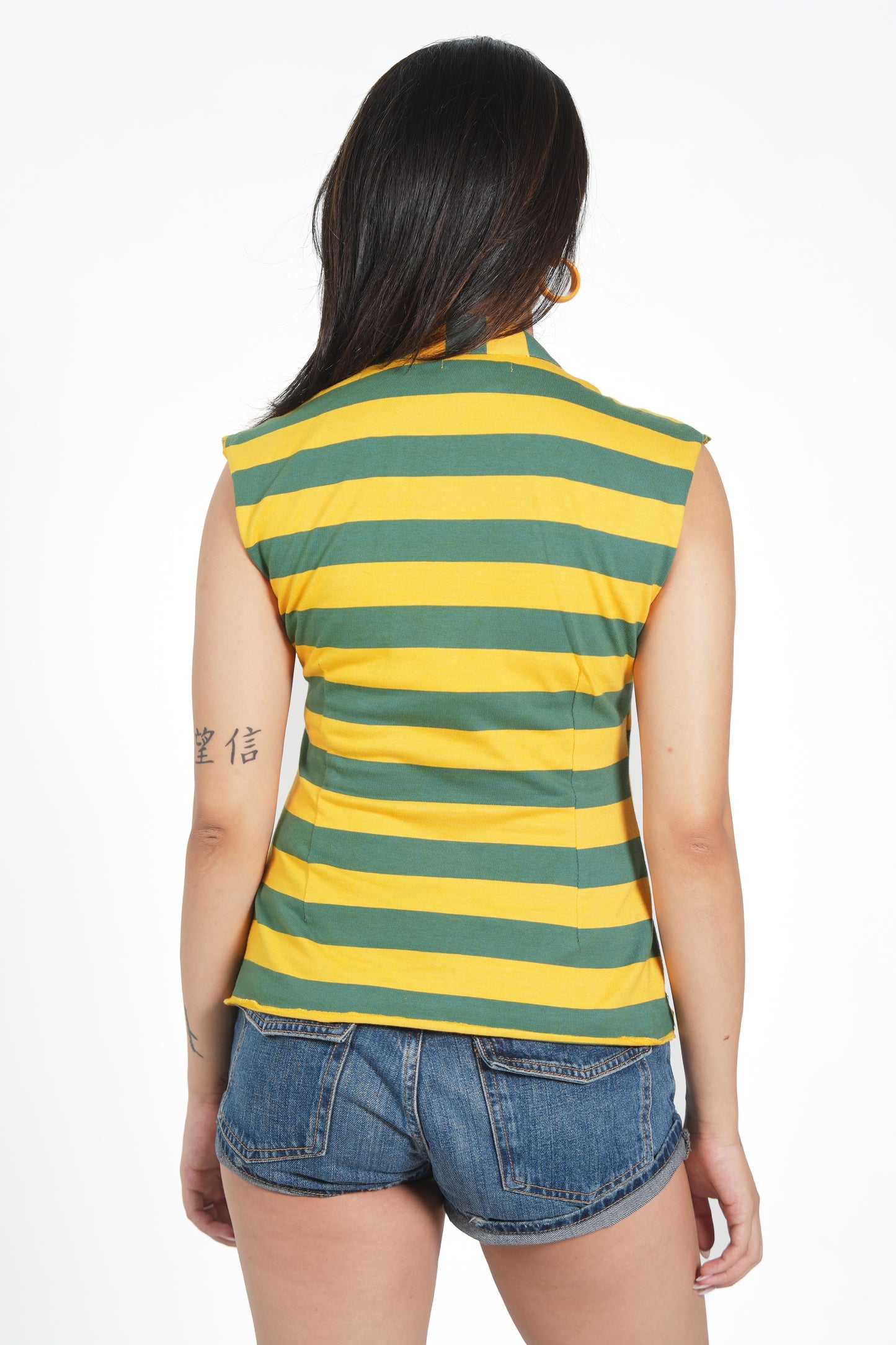 STRIPED BUTTON JERSEY TOP