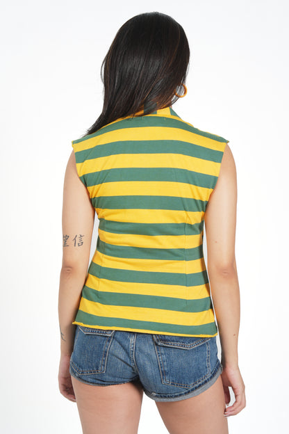 STRIPED BUTTON JERSEY TOP