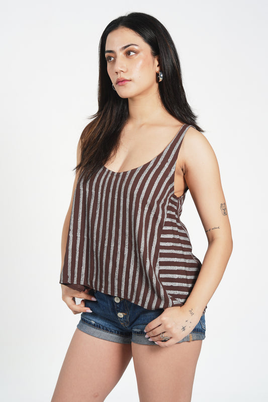 FLOWY BLOCK PRINT SCOOP TOP