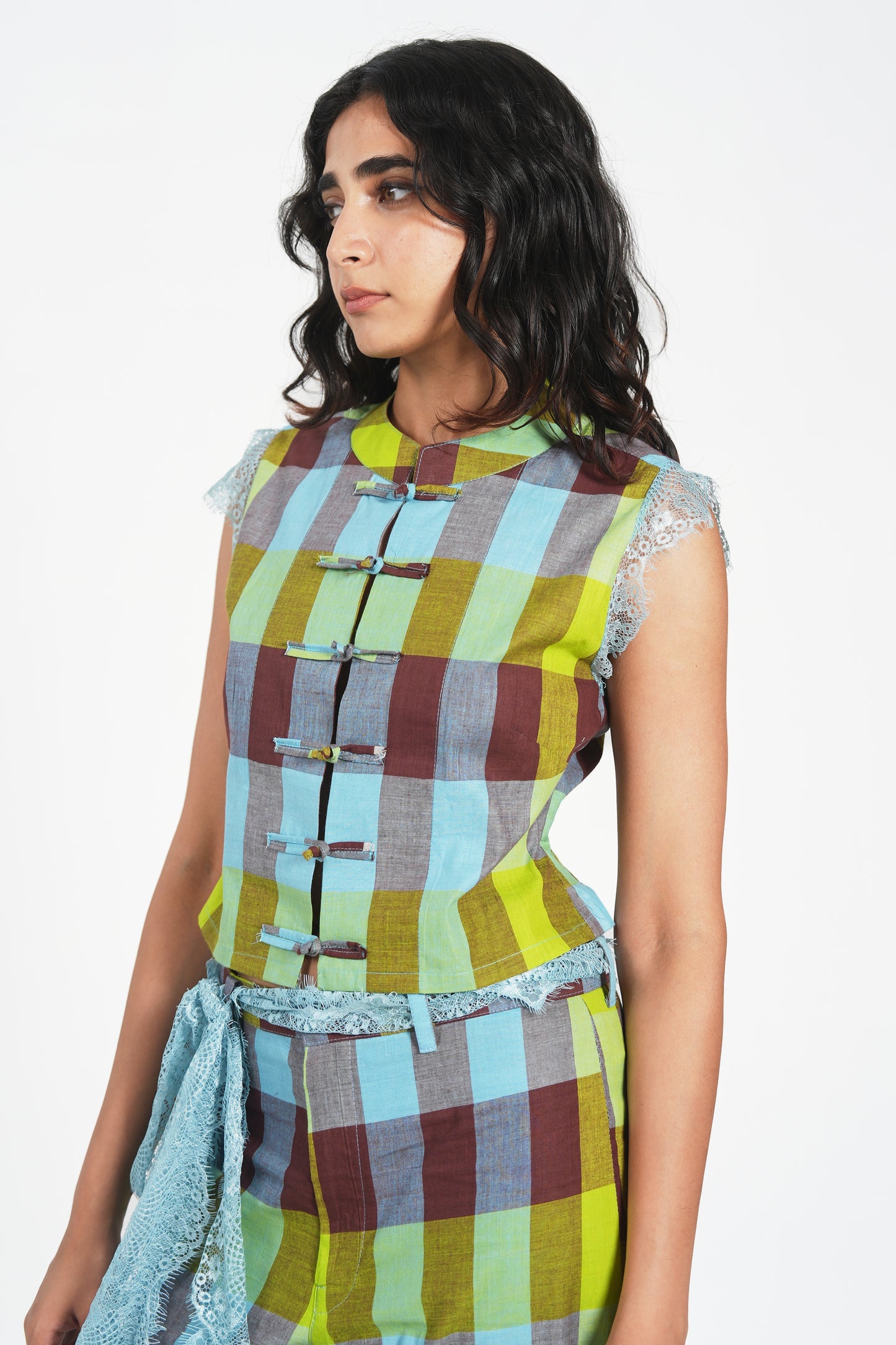 MAO BUTTONED TOP - KERALA CHECKS