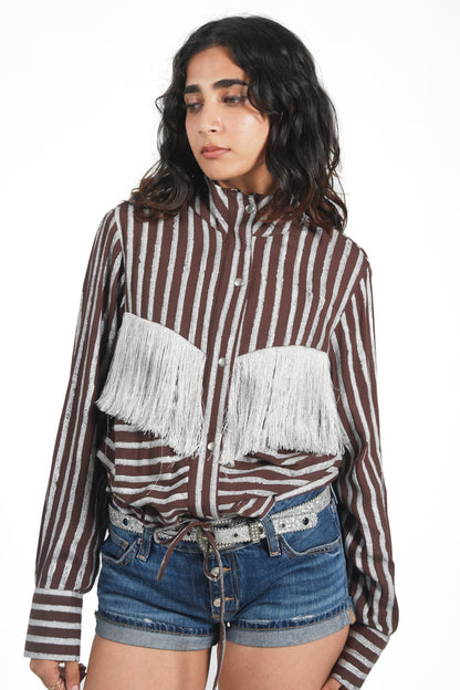 BLOCK PRINT FRINGE JACKET