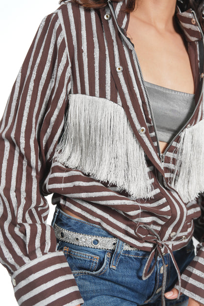 BLOCK PRINT FRINGE JACKET