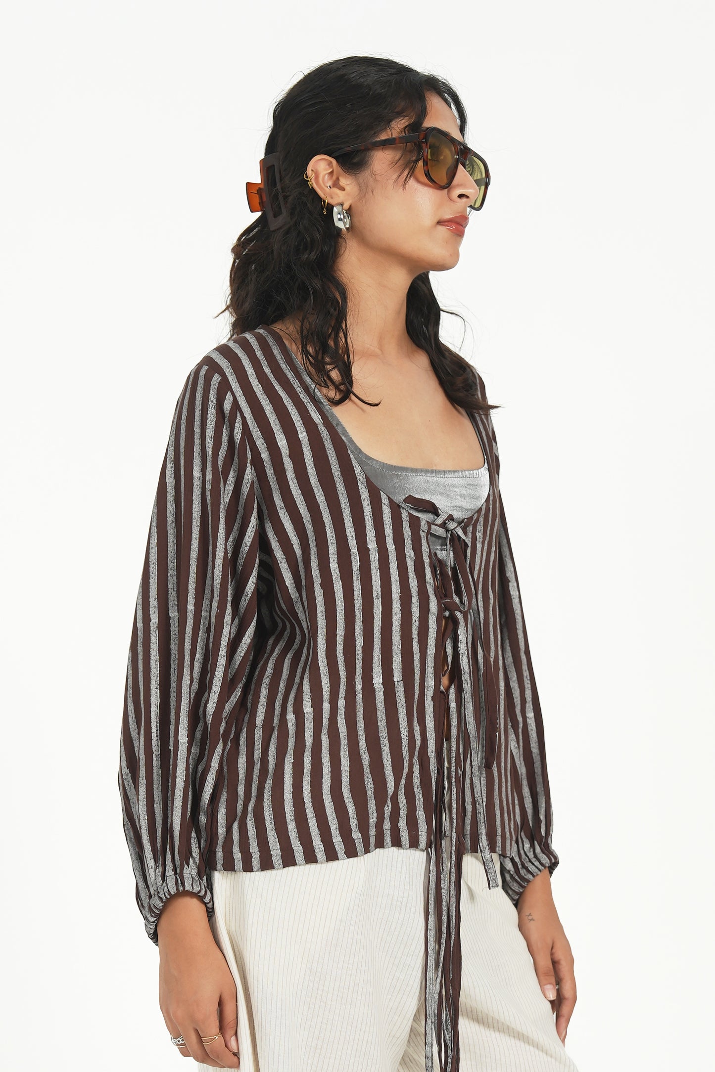 BLOCK PRINT TIE UP SHIRT