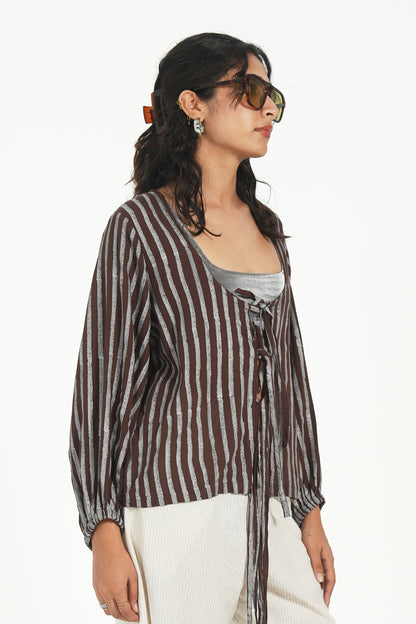BLOCK PRINT TIE UP SHIRT