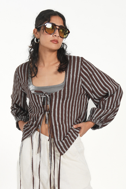 BLOCK PRINT TIE UP SHIRT