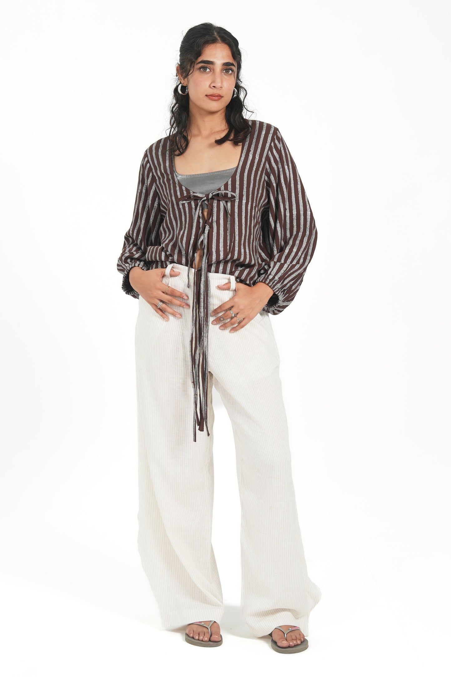 BLOCK PRINT TIE UP SHIRT