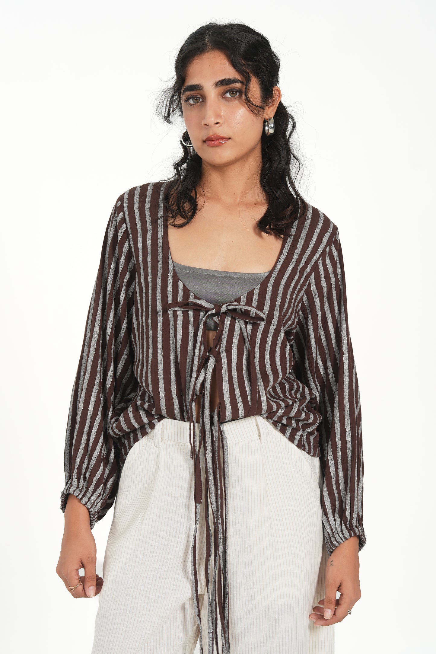 BLOCK PRINT TIE UP SHIRT