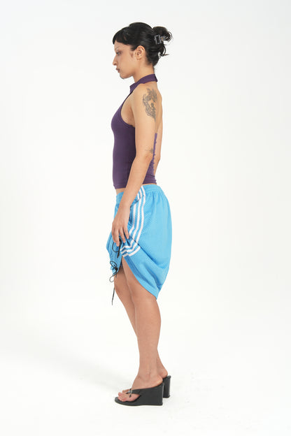BLUE REWORKED SCRUNCHED SKIRT