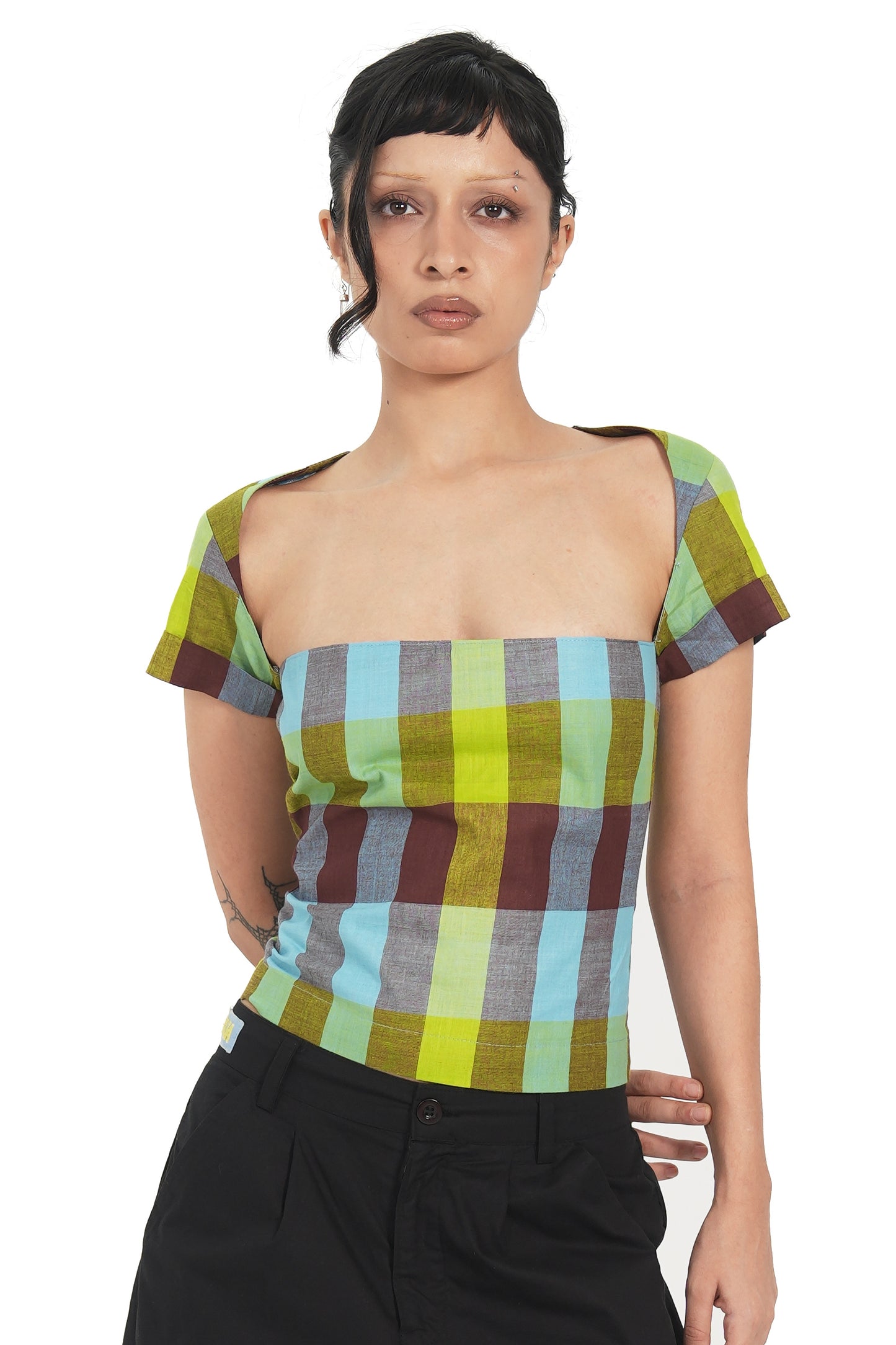 KERALA CHECK SQUARE NECK TOP