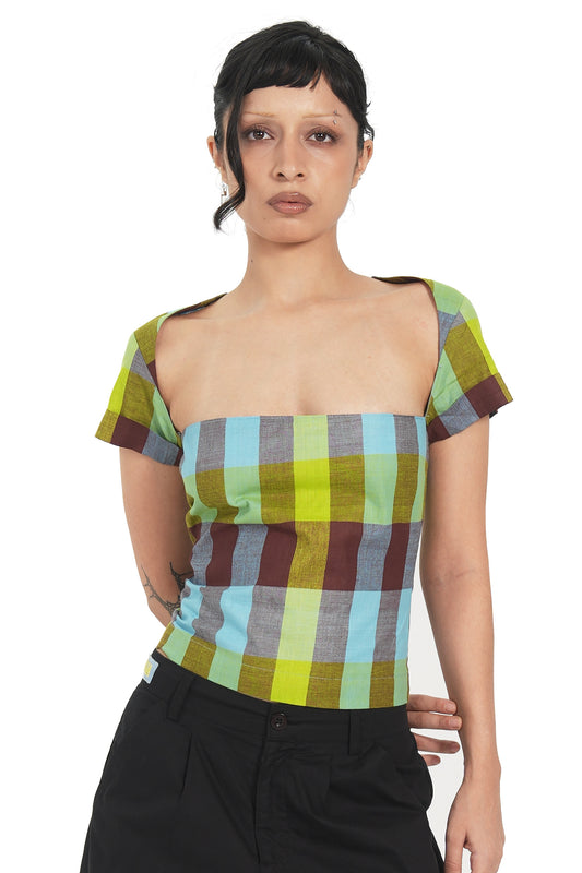 KERALA CHECK SQUARE NECK TOP