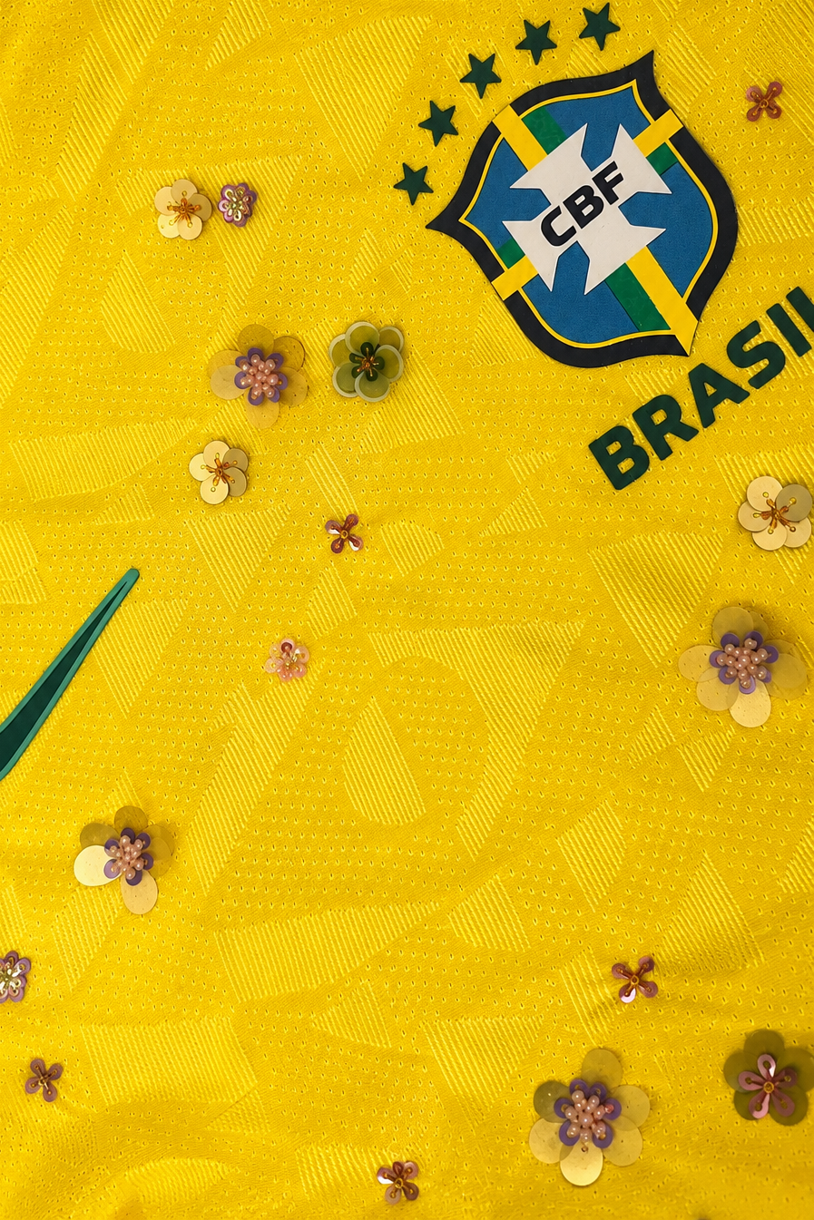 RECONSTRUCTED HAND EMBROIDERED BRAZIL JERSEY