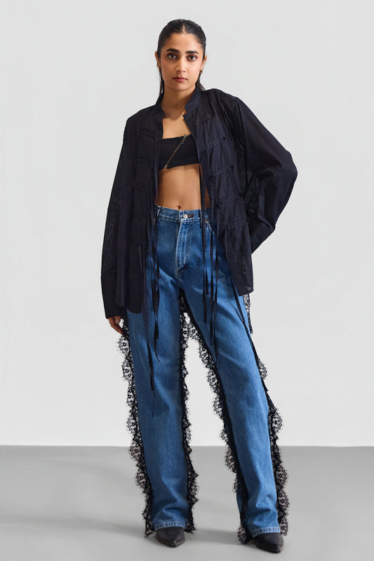 REWORKED HARLEY DENIMS W LACE DETAIL