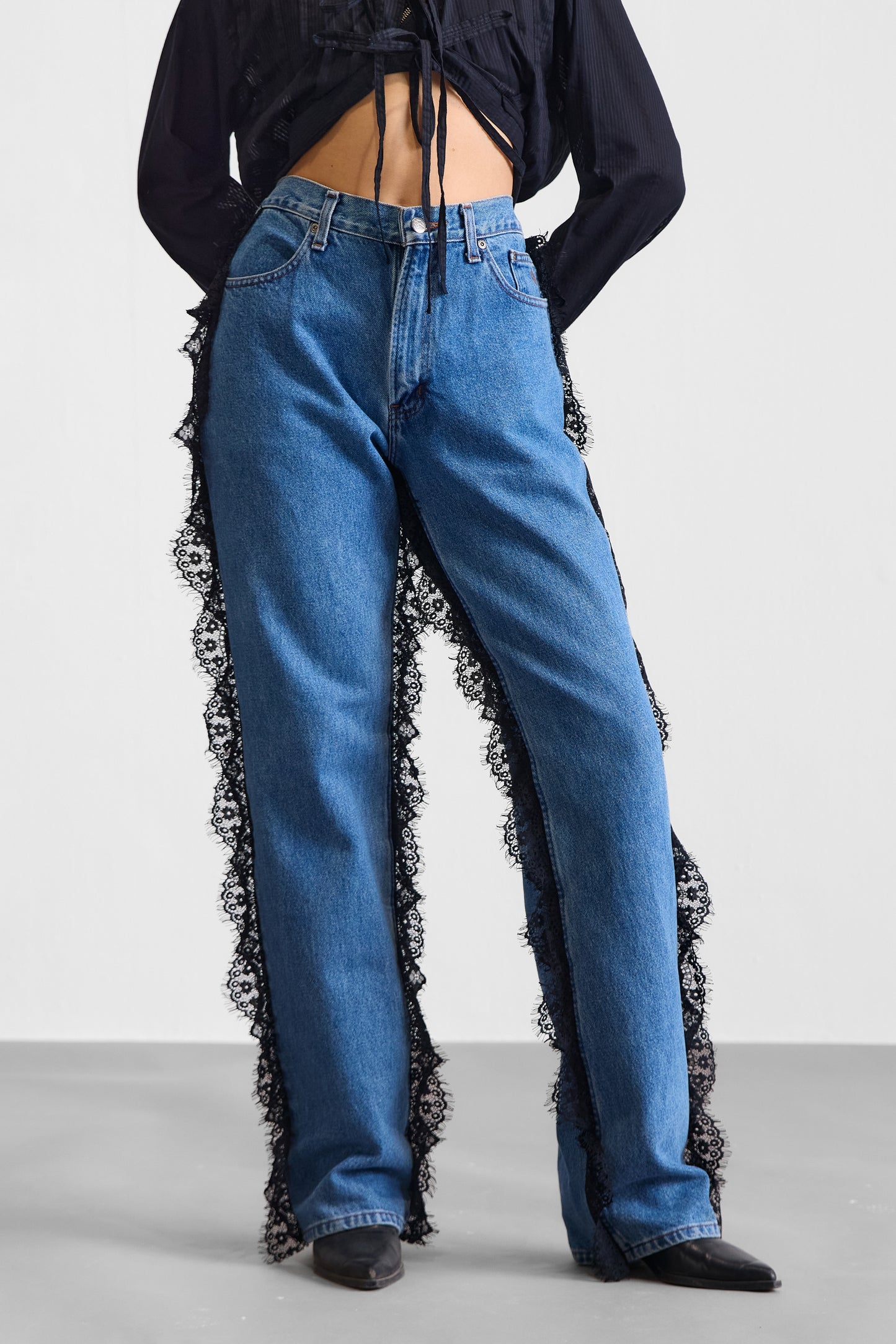 REWORKED HARLEY DENIMS W LACE DETAIL