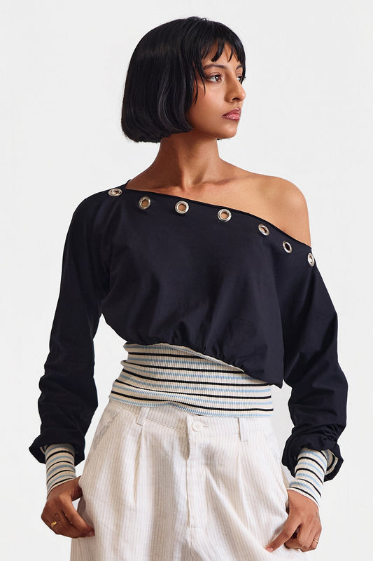 DROP SHOULDER CONTRAST  TOP