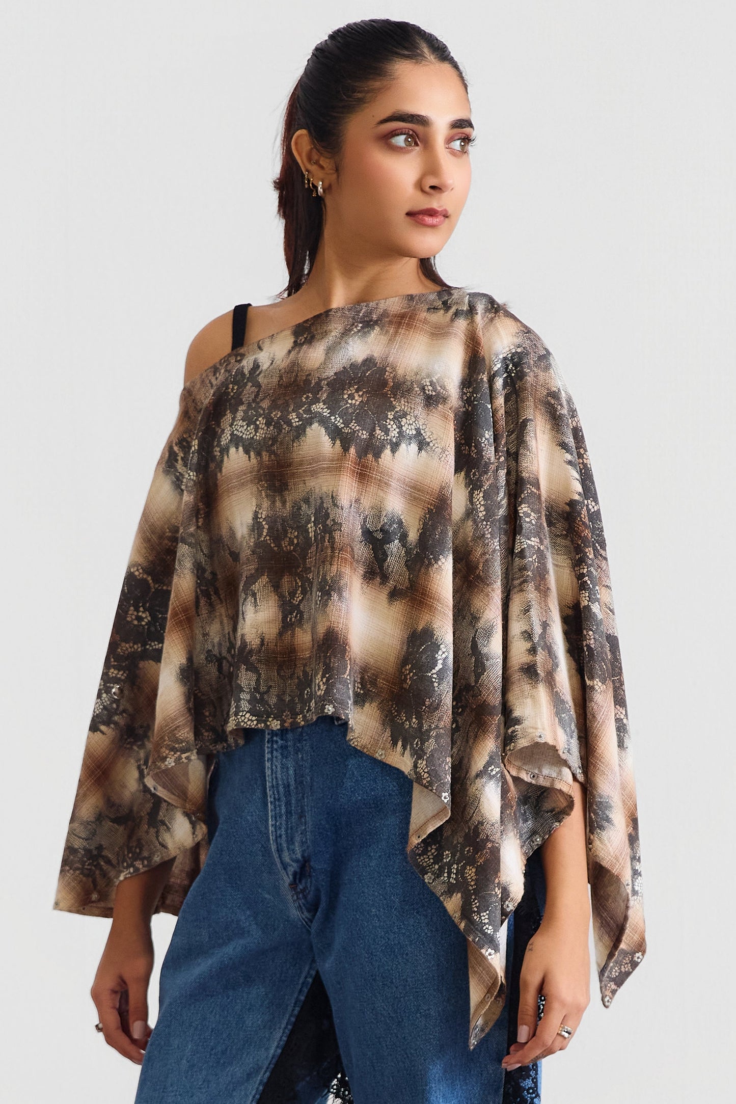 LACE ON PLAID PONCHO