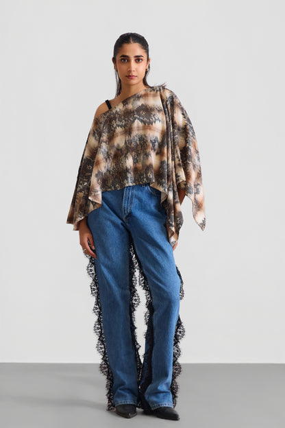 LACE ON PLAID PONCHO