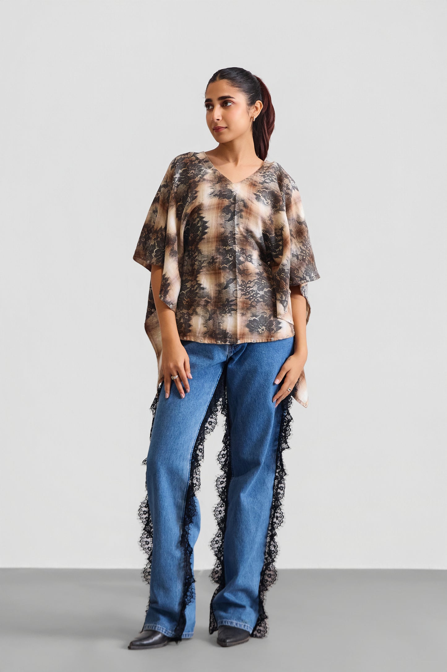 LACE ON PLAID PONCHO