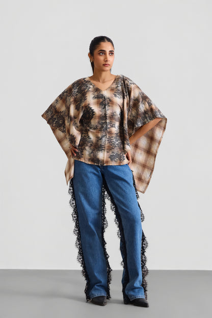 LACE ON PLAID PONCHO