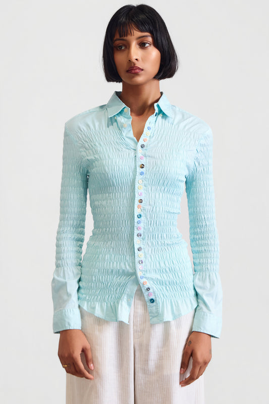 REWORKED CINCHED "BUTTONS" SHIRT