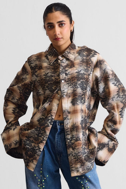 LACE ON PLAID OVER SHIRT