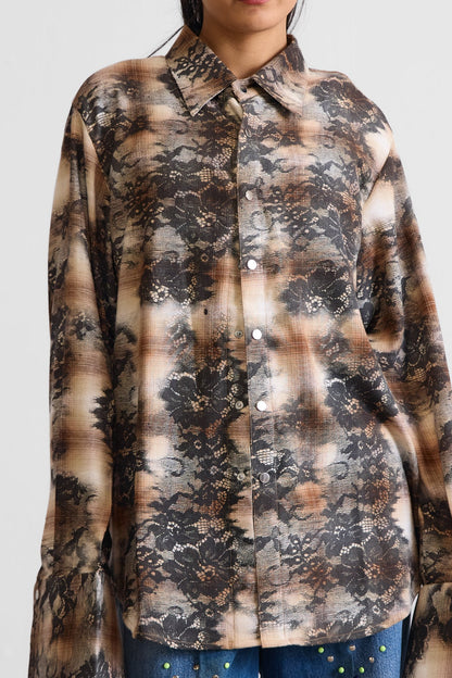 LACE ON PLAID OVER SHIRT