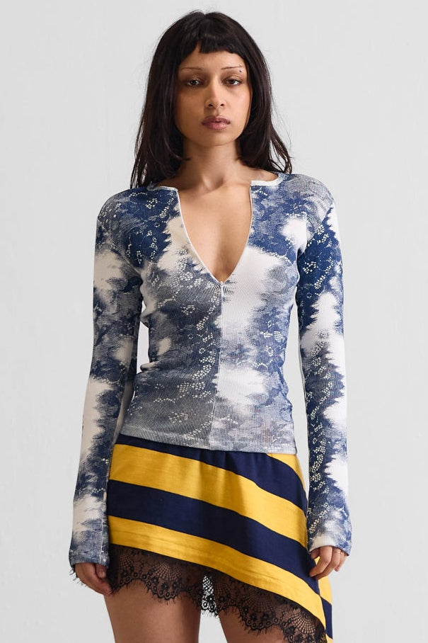 LACE PRINT ZIP-UP TOP