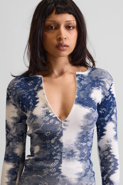 LACE PRINT ZIP-UP TOP