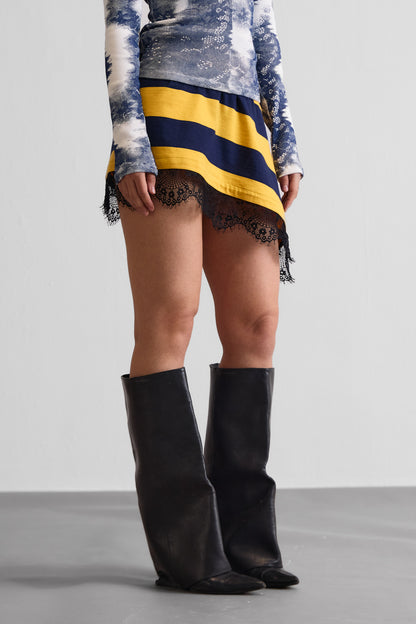 LACE ASYMMETRICAL TOWEL SKIRT - YELLOW