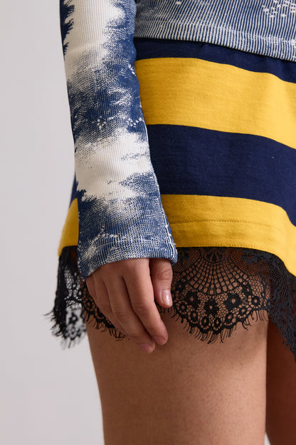 LACE ASYMMETRICAL TOWEL SKIRT - YELLOW