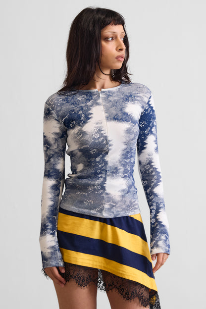 LACE PRINT ZIP-UP TOP