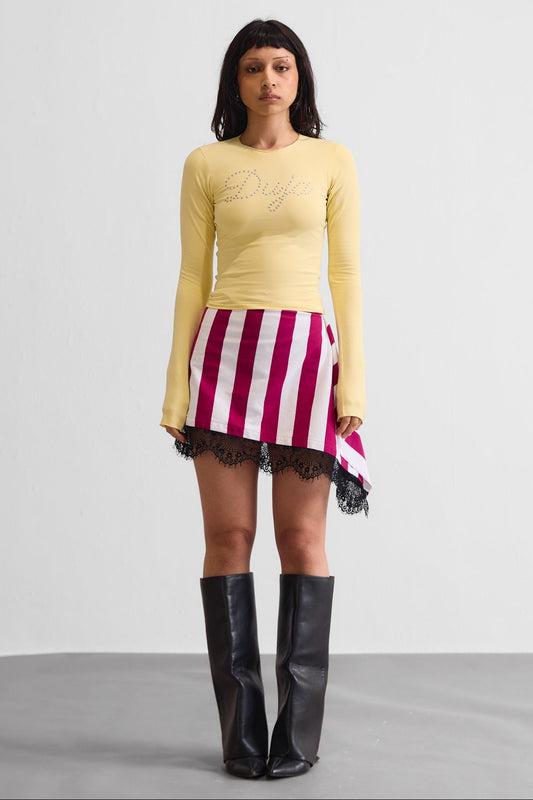 LACE ASYMMETRICAL TOWEL SKIRT -  PINK