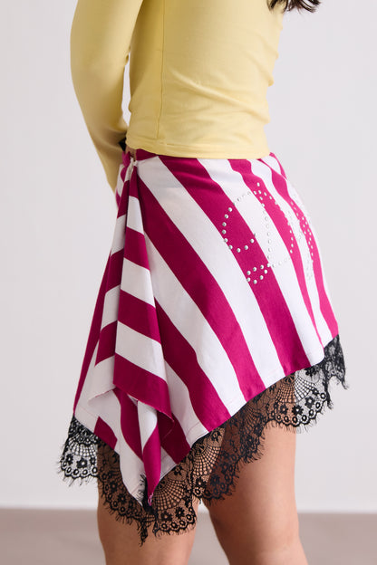 LACE ASYMMETRICAL TOWEL SKIRT -  PINK